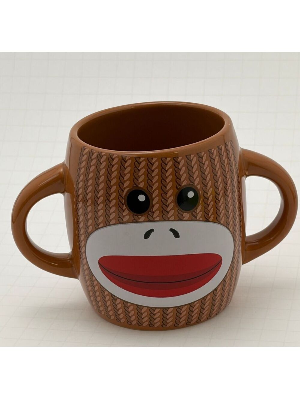 Galerie Brown Sock Monkey Face Double Handle Ceramic Mug
